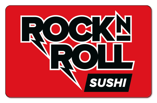 rock and roll black text logo on a red background
